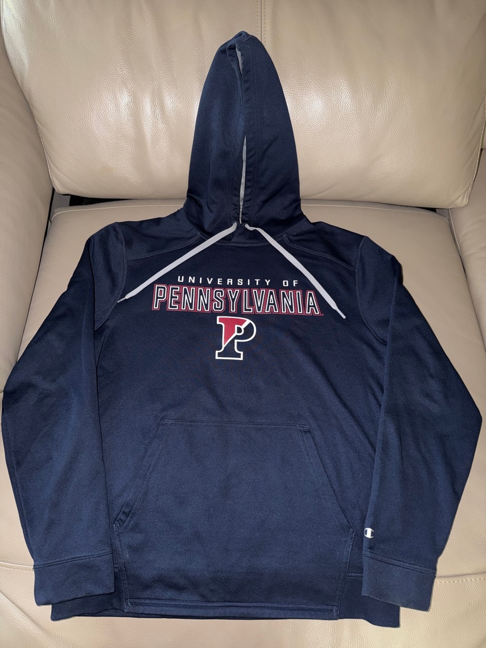 Champion Navy University of Pennsylvania Pullover Hoodie Red/White Logo Men sz M